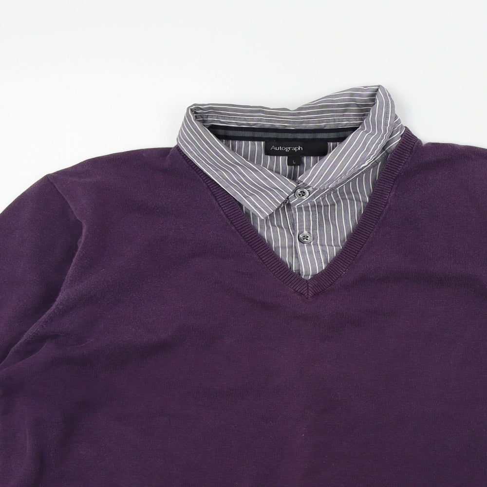 Primark Mens Purple   Pullover Jumper Size L  - shirt collar insert
