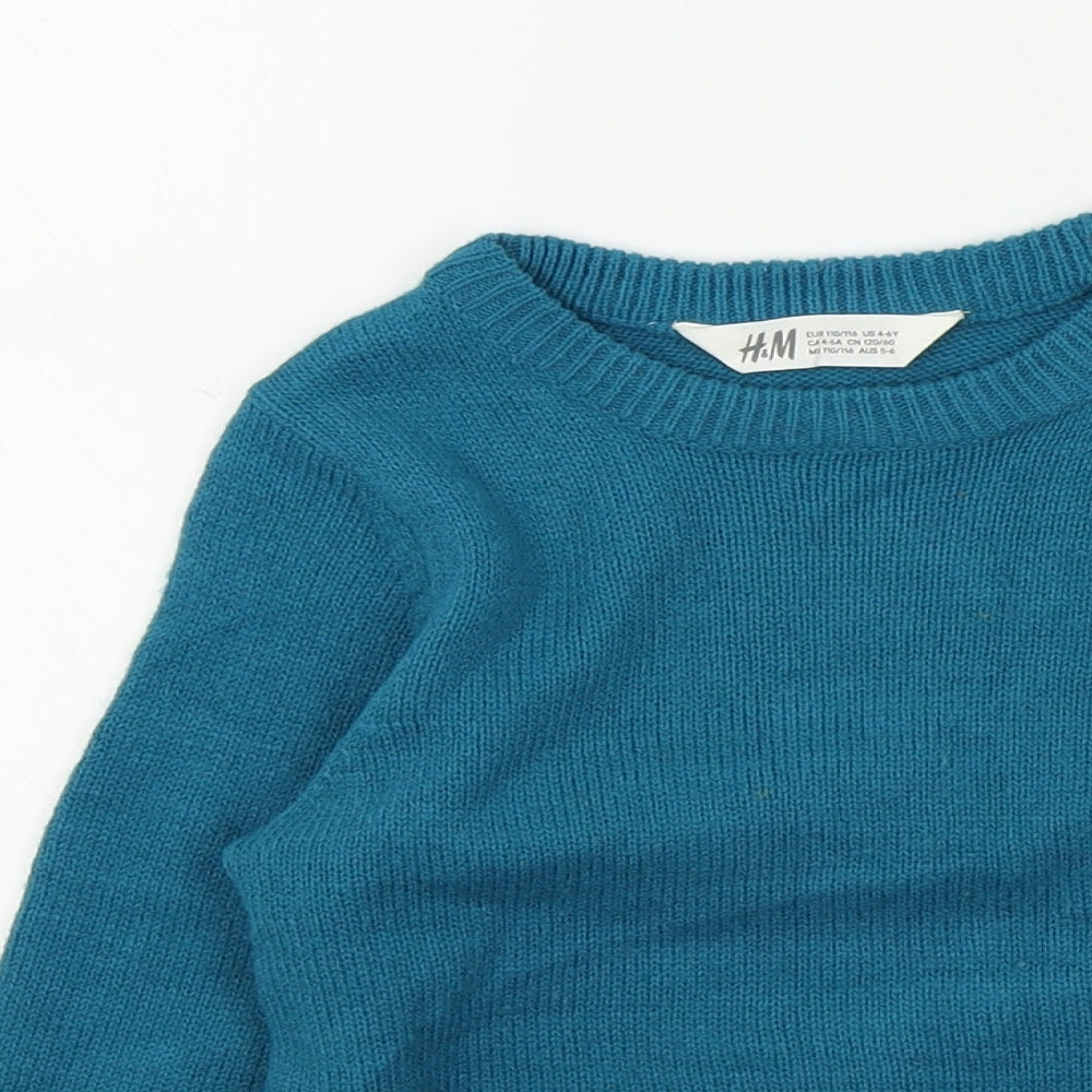 H&M Boys Blue Colourblock  Pullover Jumper Size 5-6 Years