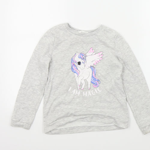 H&M Girls Grey Colourblock  Pullover Jumper Size 6 Years  - UNICORN