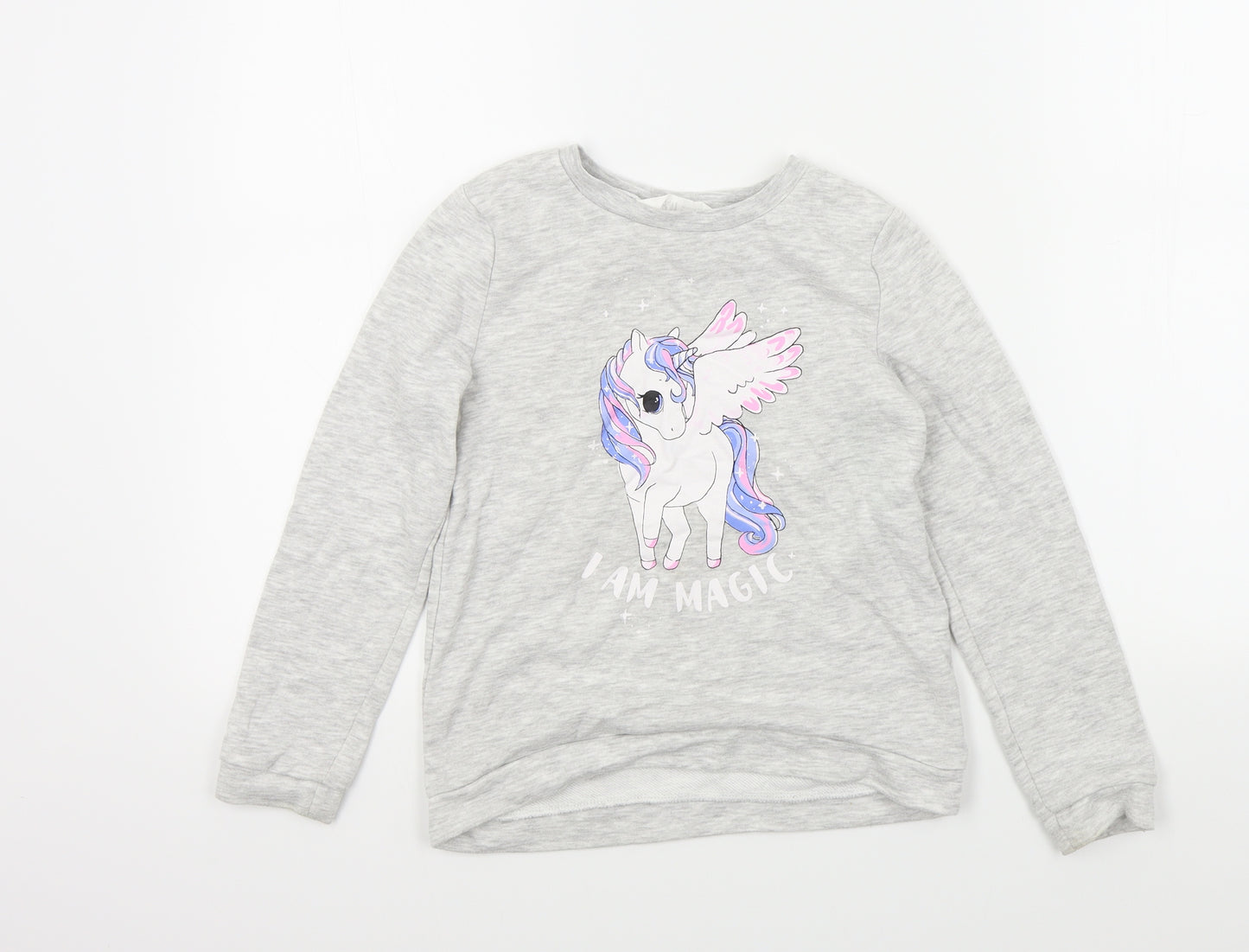 H&M Girls Grey Colourblock  Pullover Jumper Size 6 Years  - UNICORN