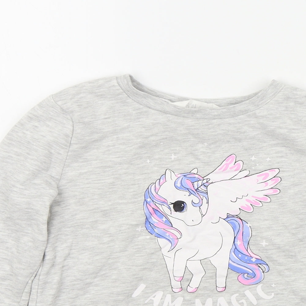 H&M Girls Grey Colourblock  Pullover Jumper Size 6 Years  - UNICORN
