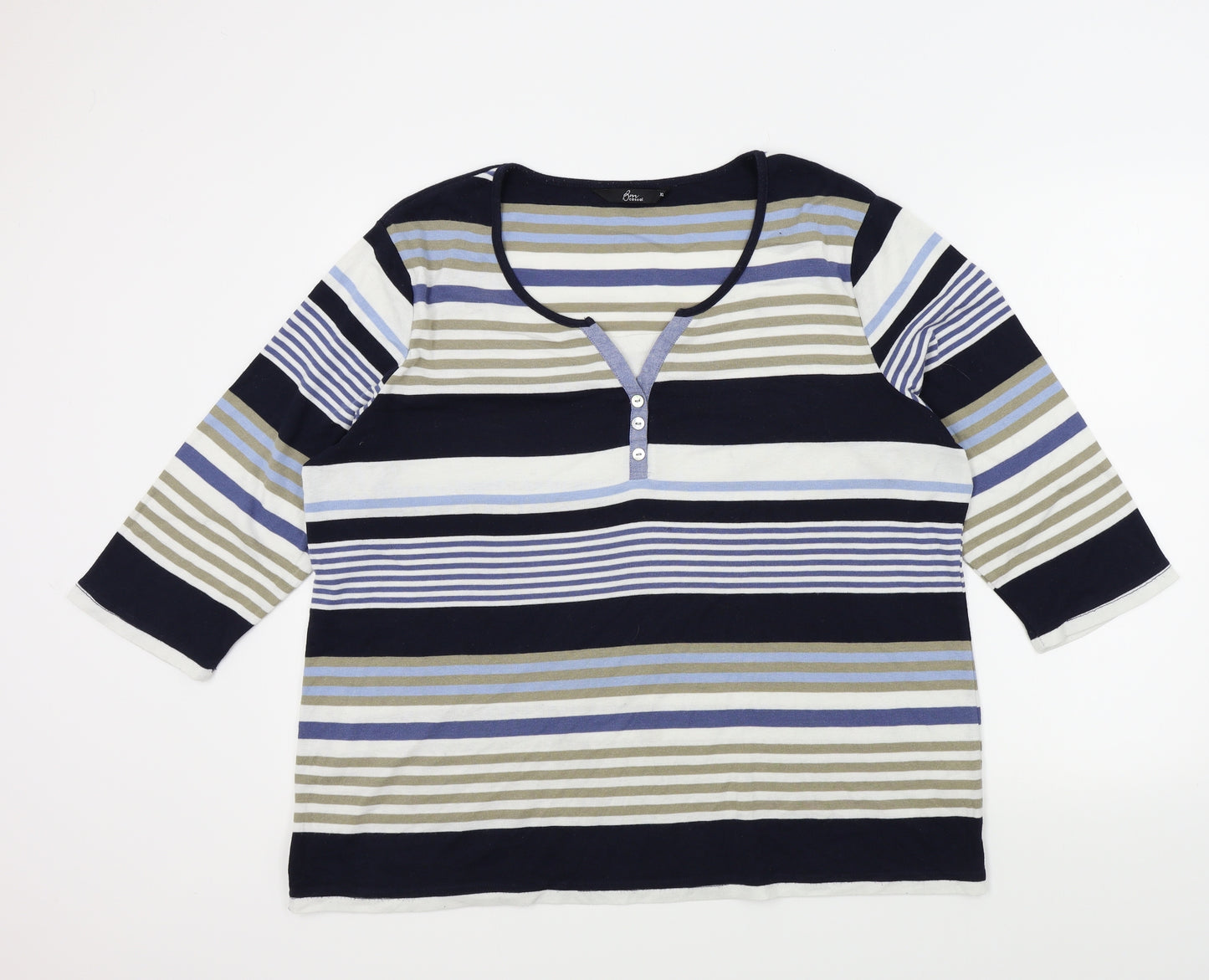 BM Womens Blue Striped  Basic T-Shirt Size XL