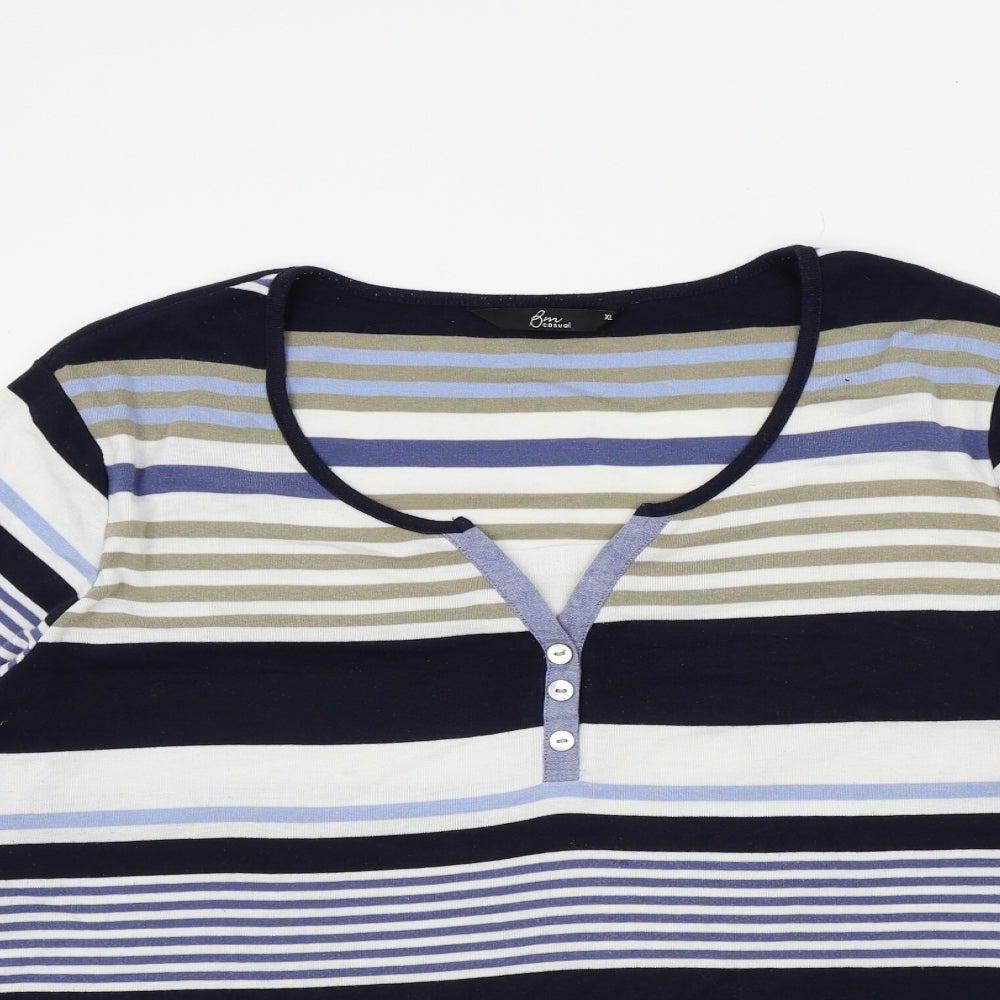 BM Womens Blue Striped  Basic T-Shirt Size XL
