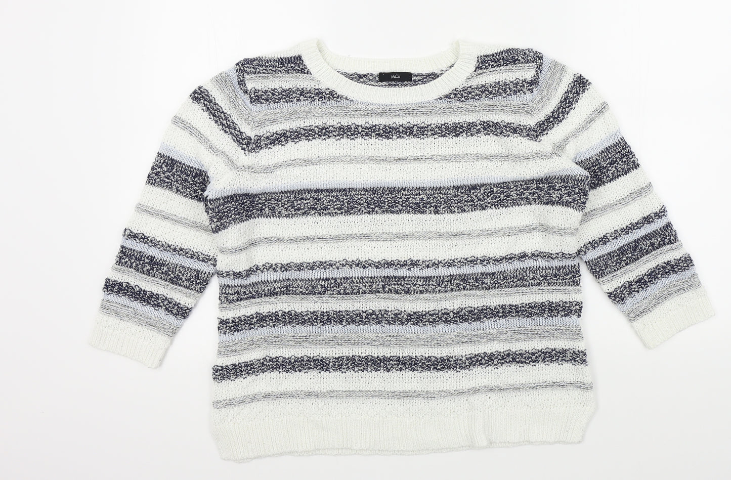 M&Co Womens White Striped  Pullover Jumper Size 16