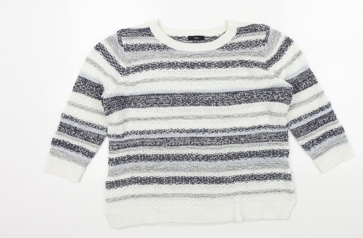 M&Co Womens White Striped Pullover Jumper Size 16