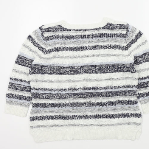 M&Co Womens White Striped  Pullover Jumper Size 16