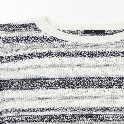 M&Co Womens White Striped  Pullover Jumper Size 16
