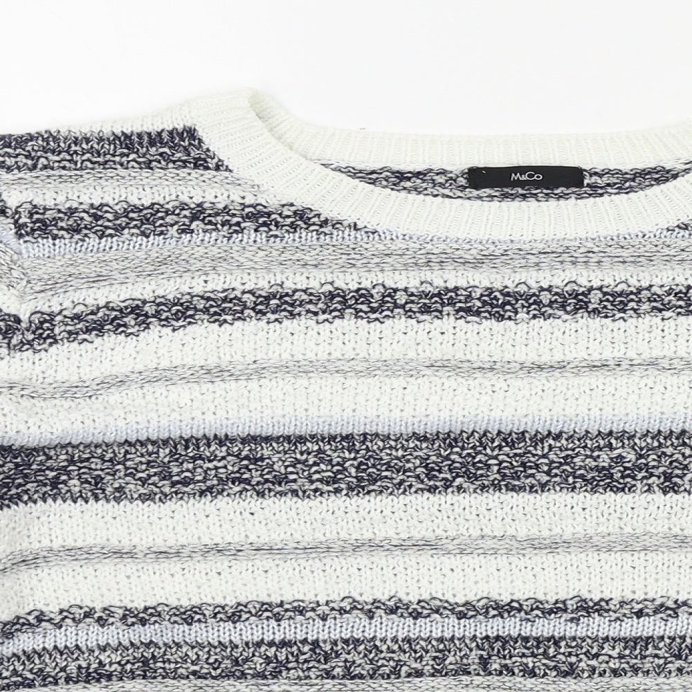 M&Co Womens White Striped  Pullover Jumper Size 16