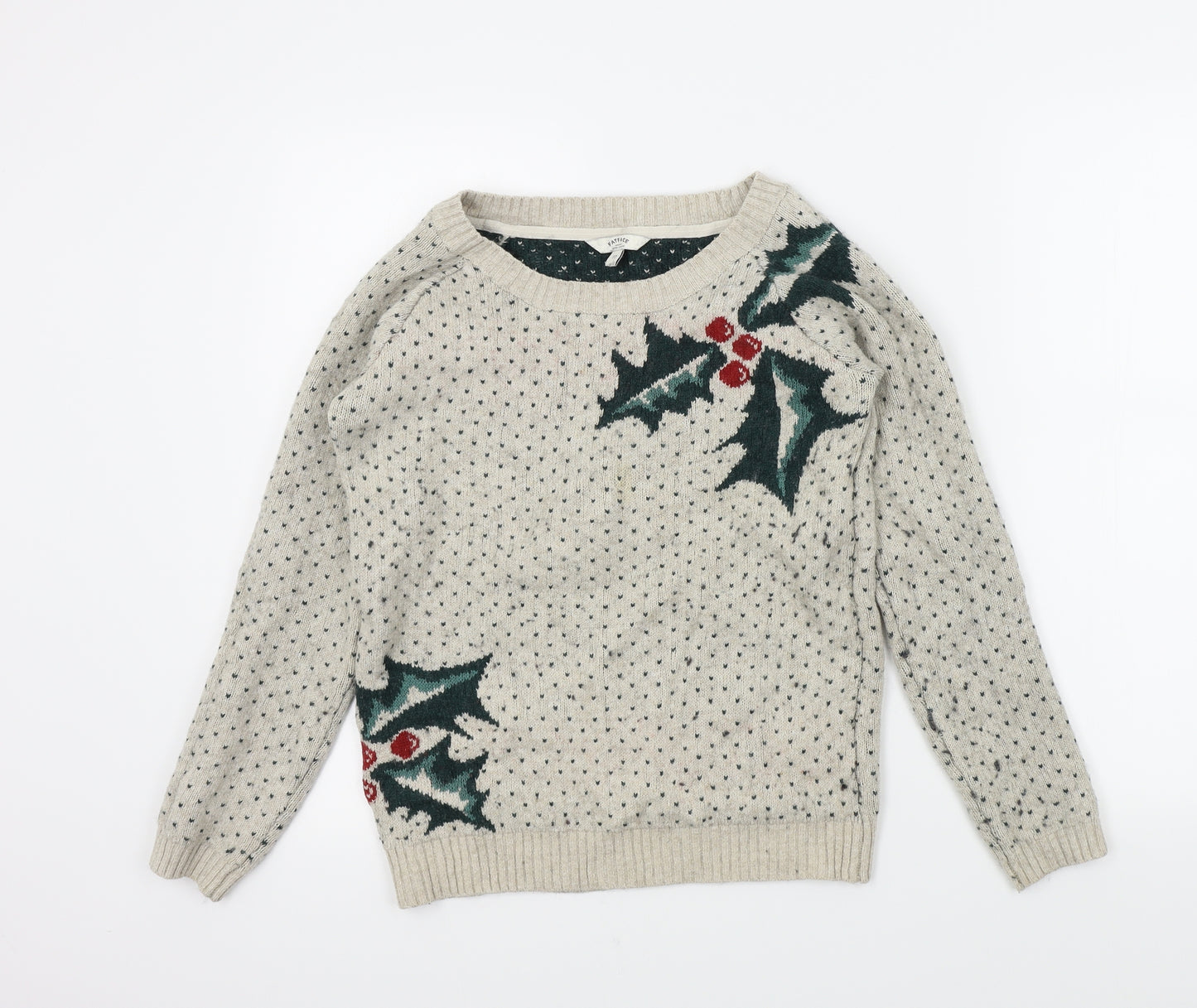 Fat Face Womens Beige   Pullover Jumper Size 10  - Christmas jumper
