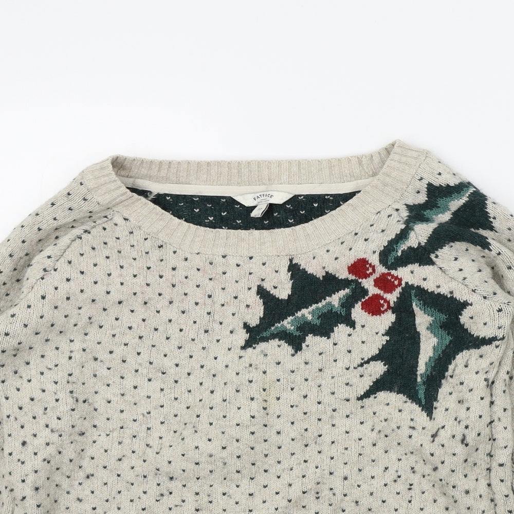 Fat Face Womens Beige   Pullover Jumper Size 10  - Christmas jumper