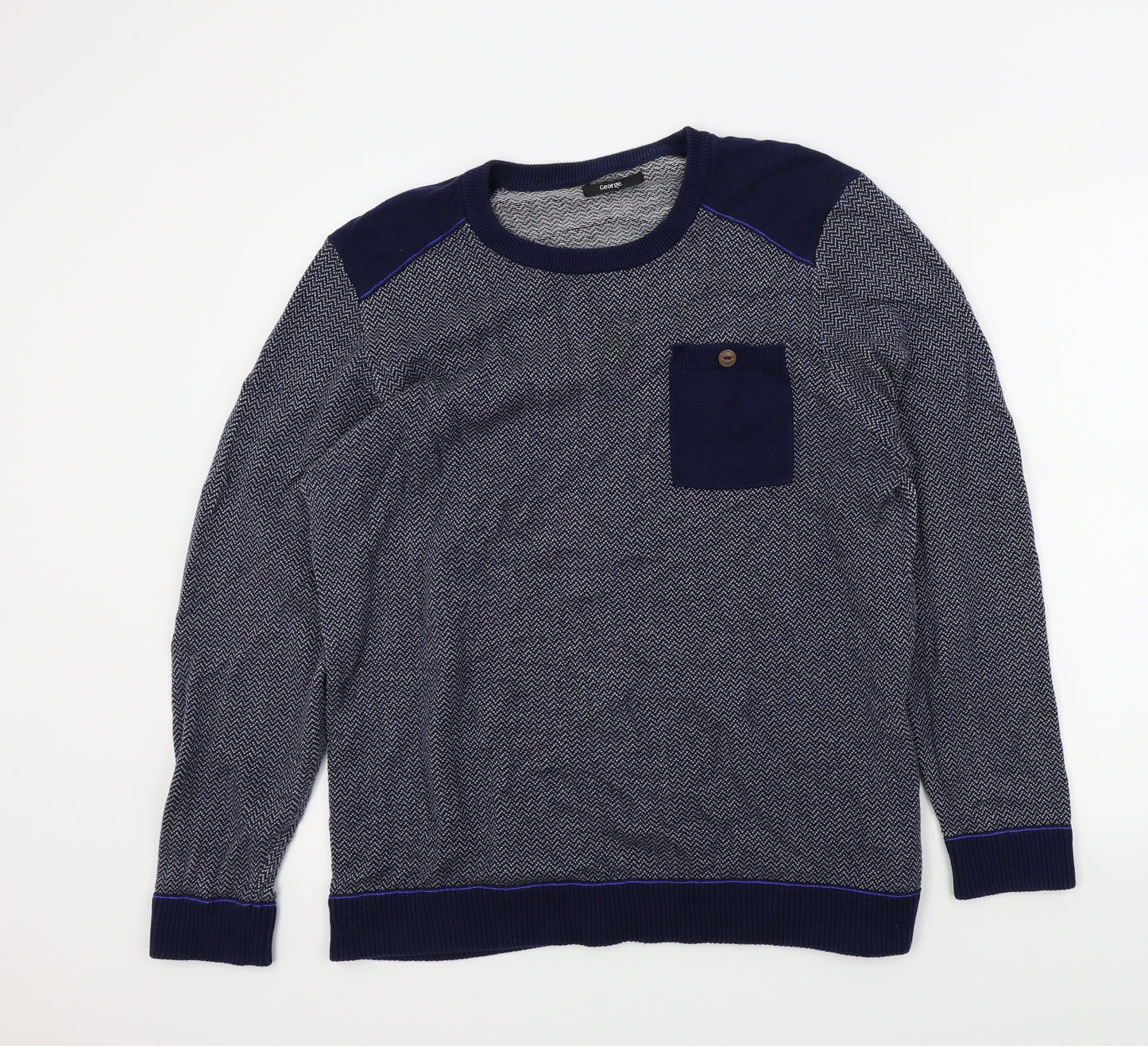 George Mens Blue Geometric  Pullover Jumper Size L