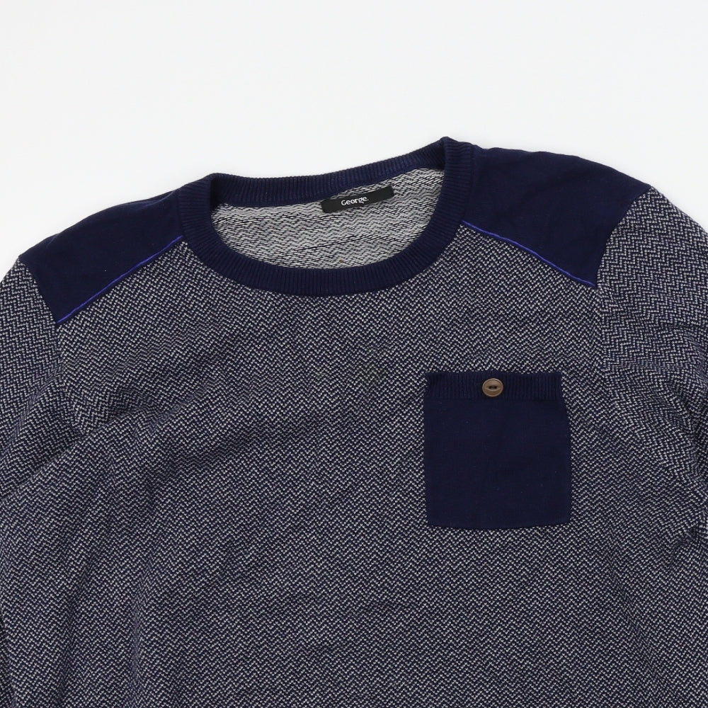 George Mens Blue Geometric  Pullover Jumper Size L