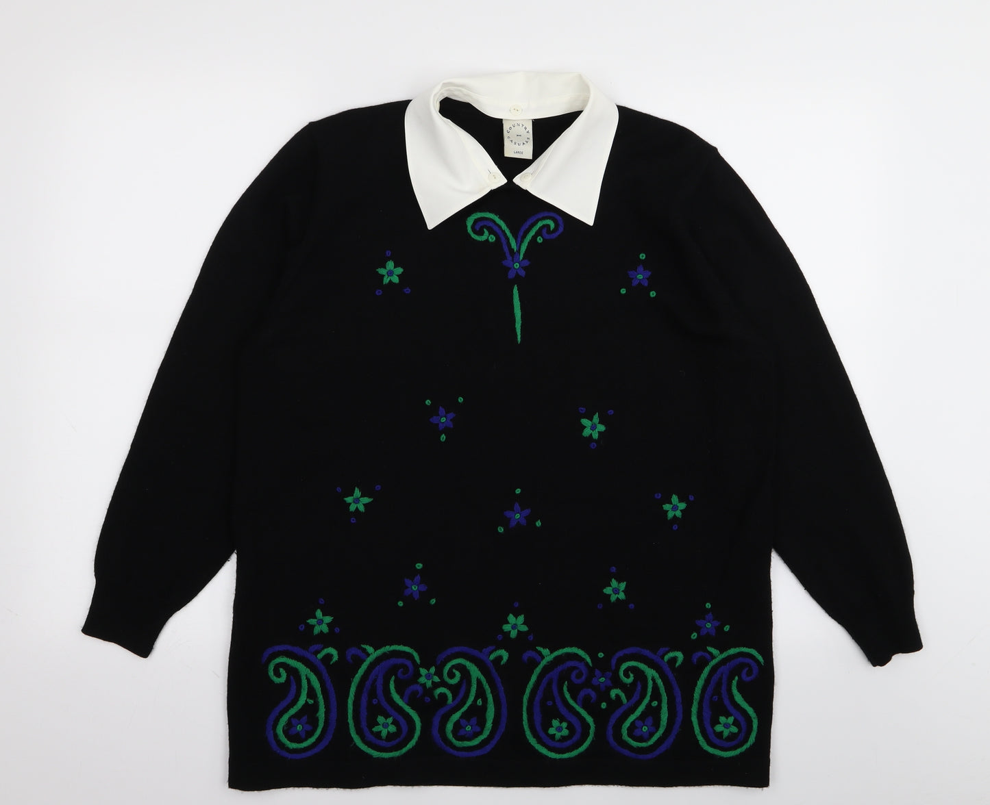Country Casuals Womens Black Floral  Pullover Jumper Size L