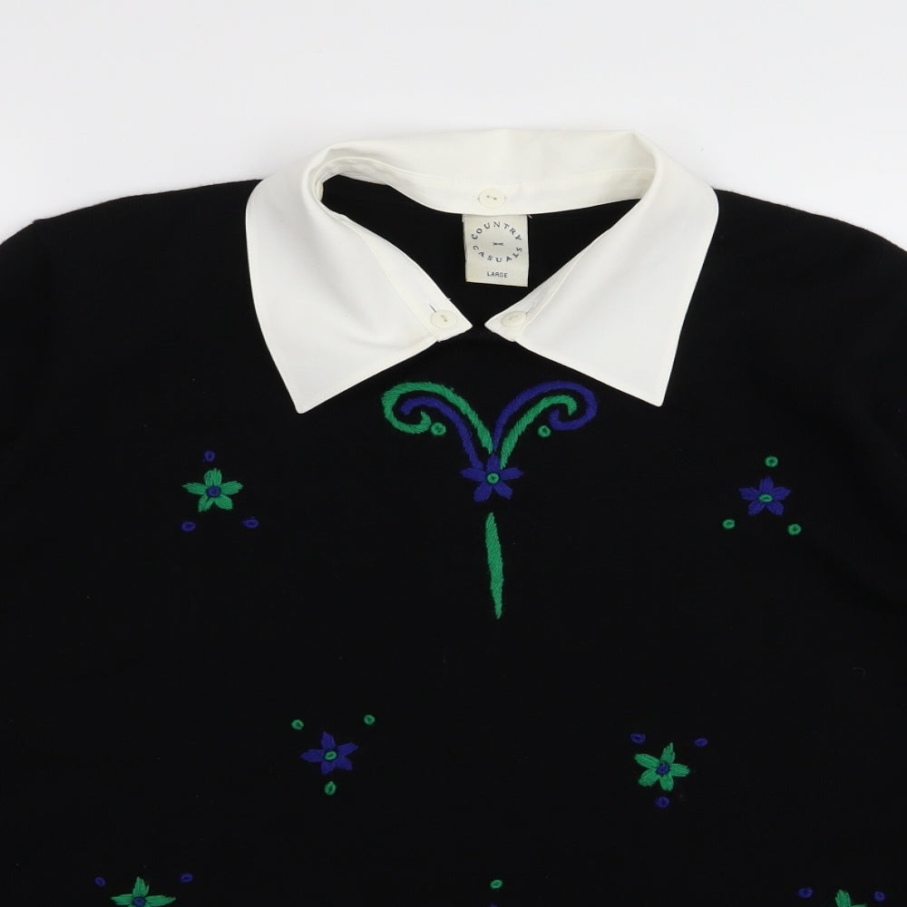Country Casuals Womens Black Floral  Pullover Jumper Size L