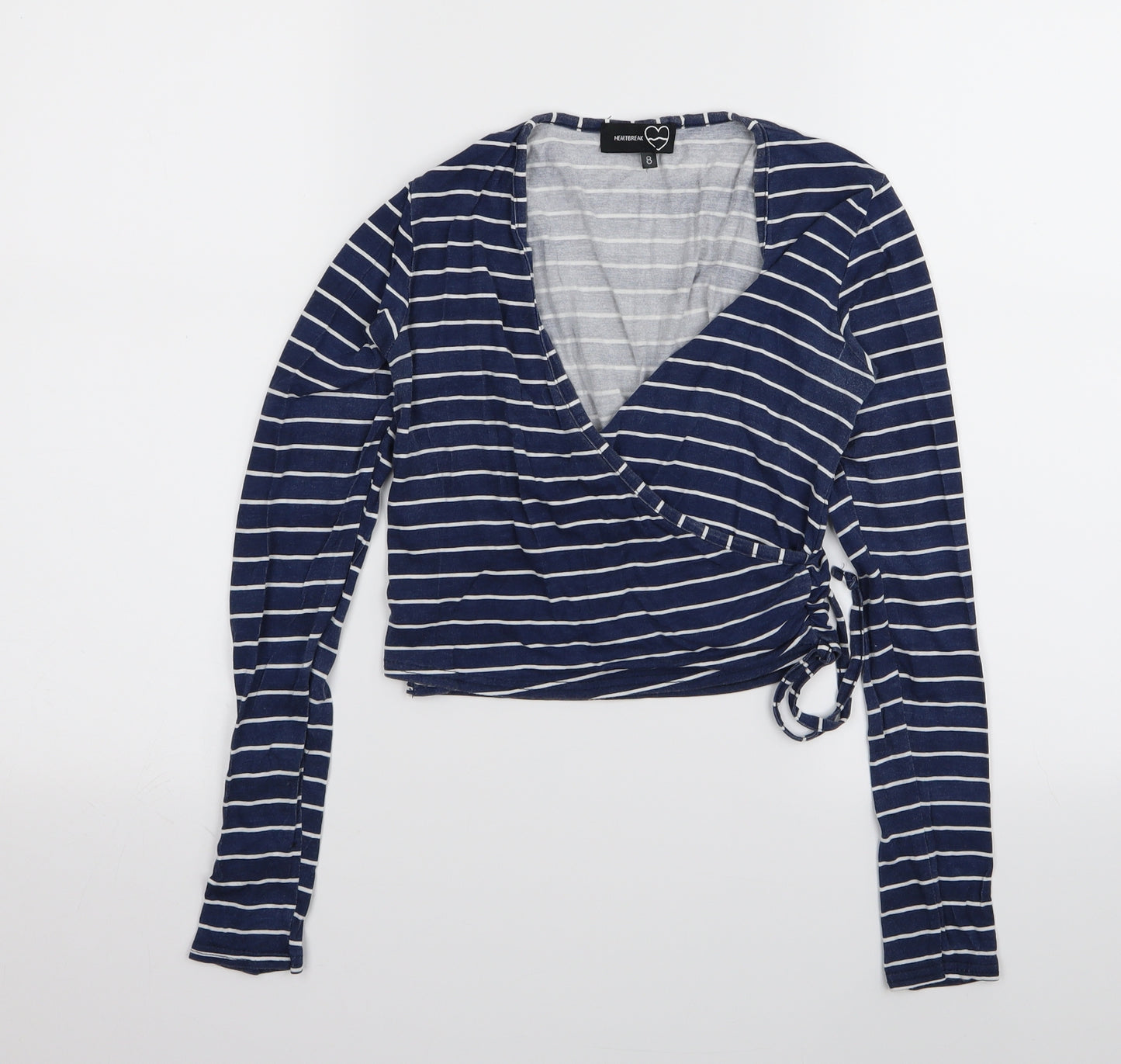 heartbreak Womens Blue Striped  Basic T-Shirt Size 8  - crop