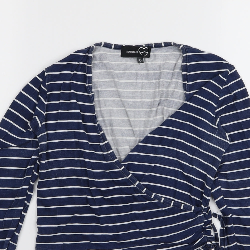 heartbreak Womens Blue Striped  Basic T-Shirt Size 8  - crop