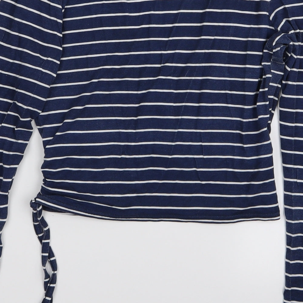 heartbreak Womens Blue Striped  Basic T-Shirt Size 8  - crop