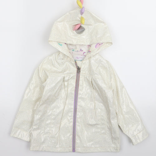 TU Girls White Polka Dot  Basic Coat Coat Size 18-24 Months  - unicorn