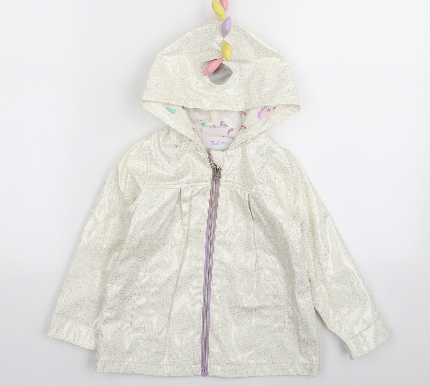 TU Girls White Polka Dot  Basic Coat Coat Size 18-24 Months  - unicorn