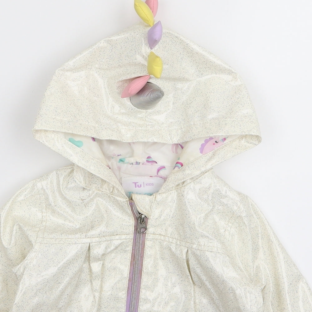 TU Girls White Polka Dot  Basic Coat Coat Size 18-24 Months  - unicorn