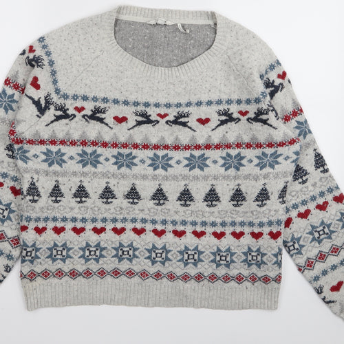 Fat Face Womens Grey Geometric  Pullover Jumper Size 16  - Christmas jumper