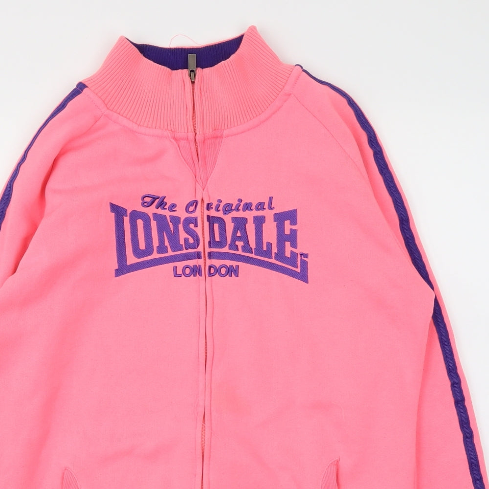 Lonsdale Womens Pink Animal Print  Full Zip Jumper Size 14