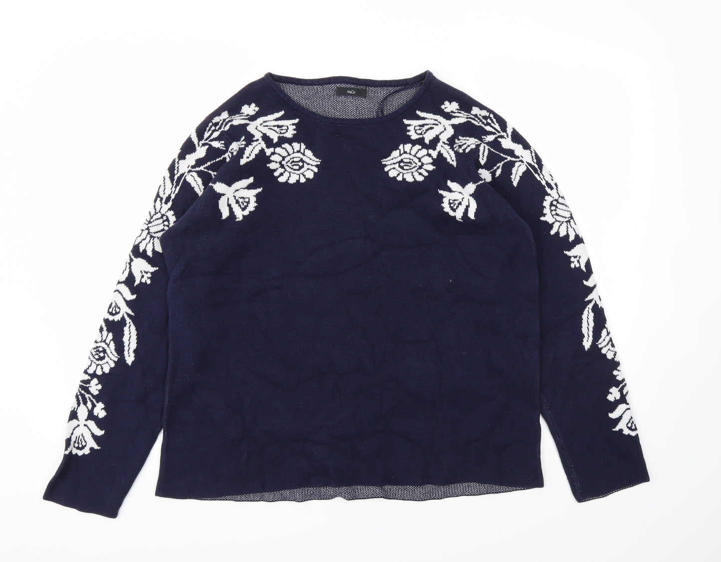 M&Co Womens Blue Floral  Pullover Hoodie Size 18