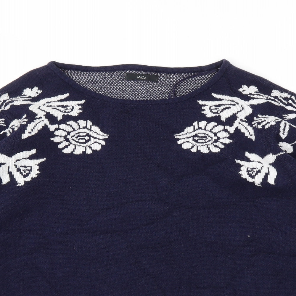 M&Co Womens Blue Floral  Pullover Hoodie Size 18
