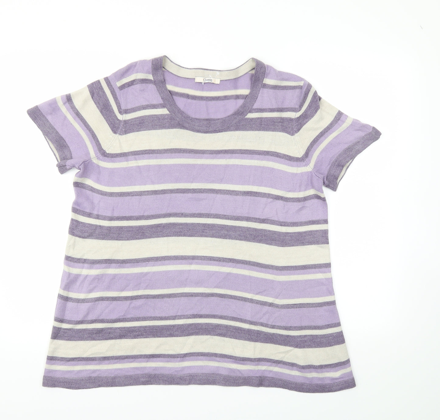 Classic Womens Purple Striped  Basic T-Shirt Size 16