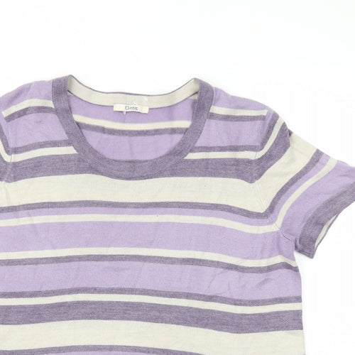 Classic Womens Purple Striped  Basic T-Shirt Size 16
