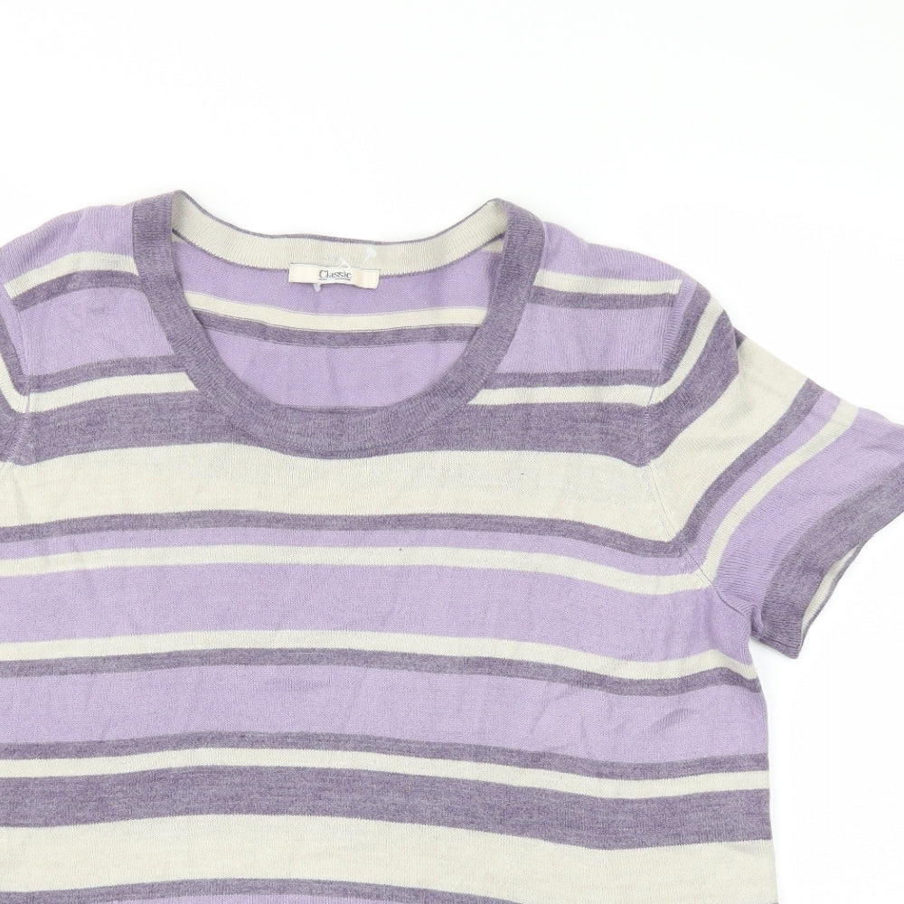 Classic Womens Purple Striped  Basic T-Shirt Size 16