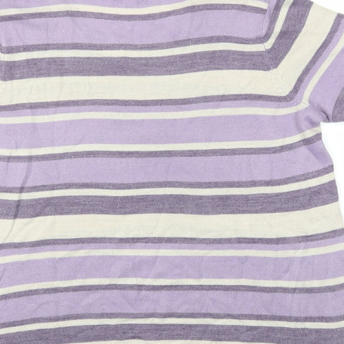 Classic Womens Purple Striped  Basic T-Shirt Size 16