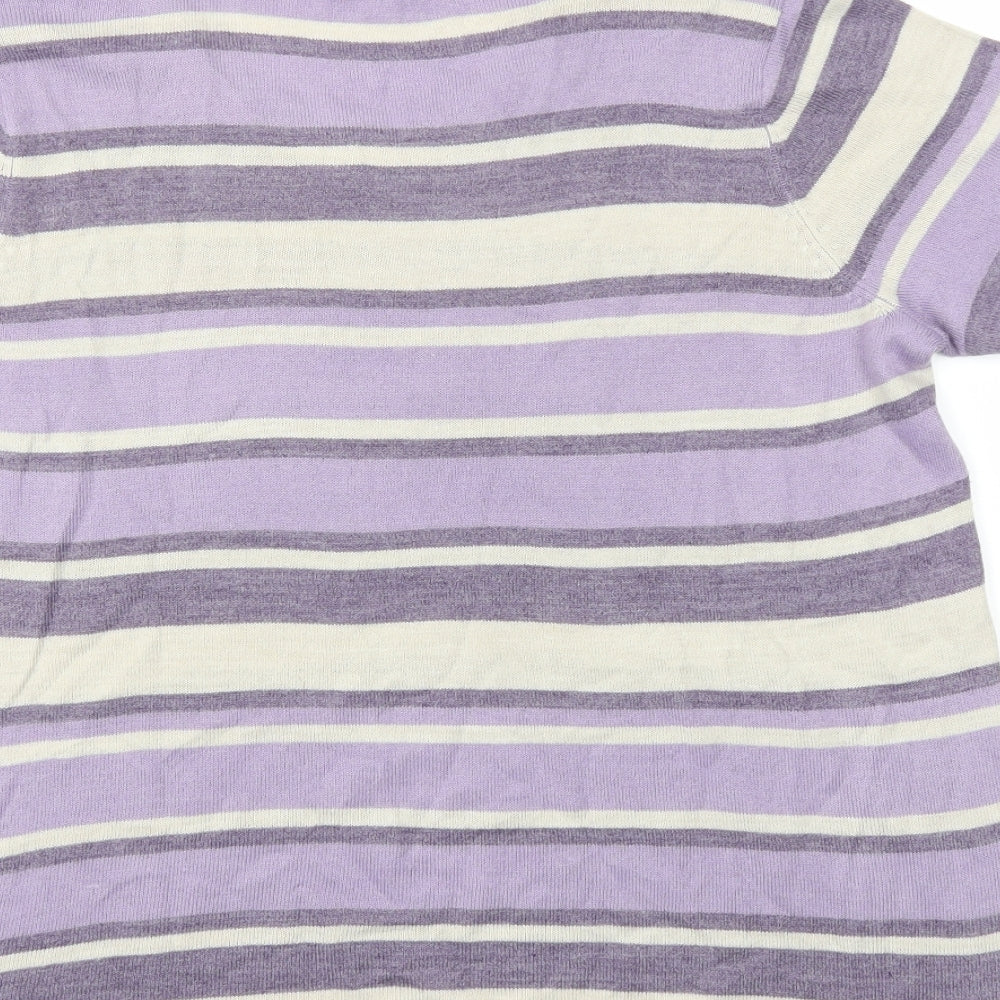 Classic Womens Purple Striped  Basic T-Shirt Size 16