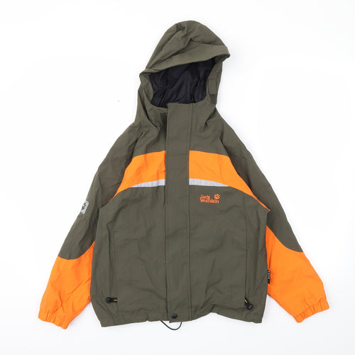 Jack Wolfskin Boys Green Animal Print  Basic Coat Coat Size 8-9 Years