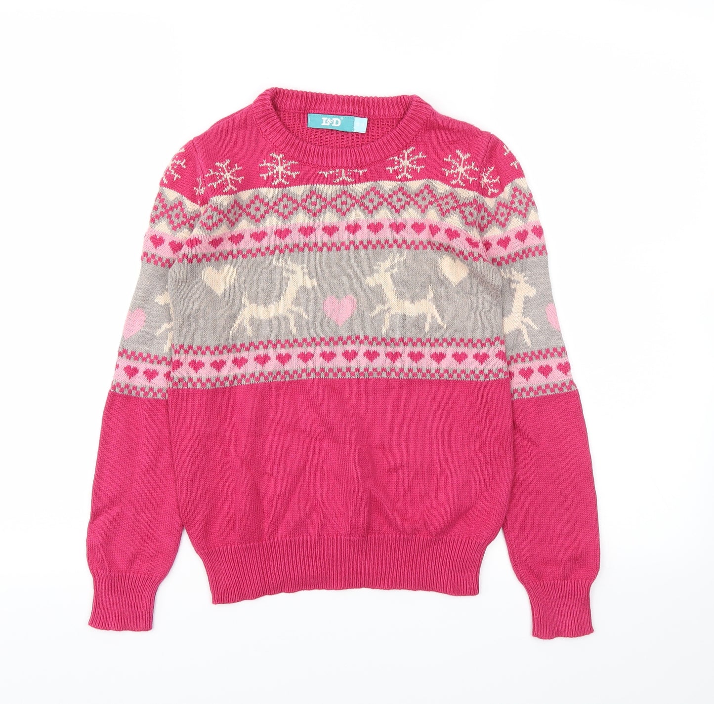 L&D Girls Pink Animal Print  Pullover Jumper Size 8-9 Years