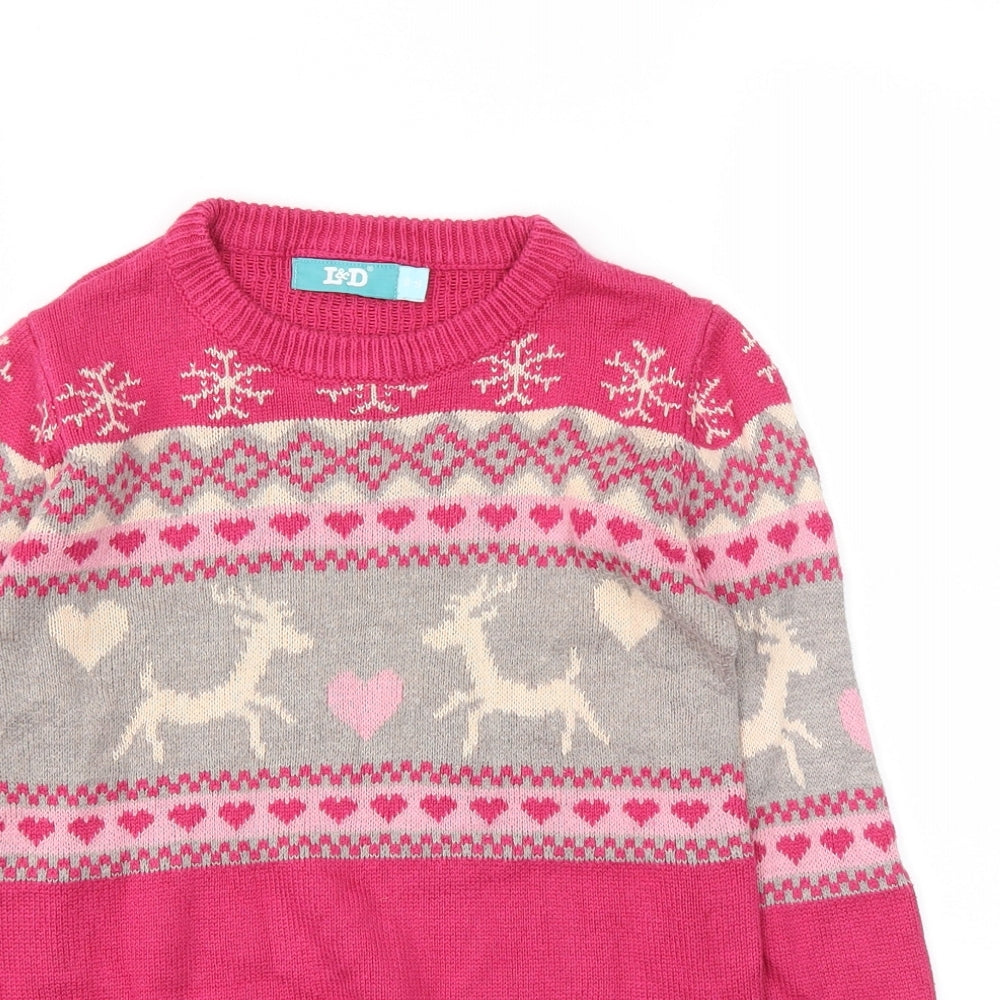 L&D Girls Pink Animal Print  Pullover Jumper Size 8-9 Years