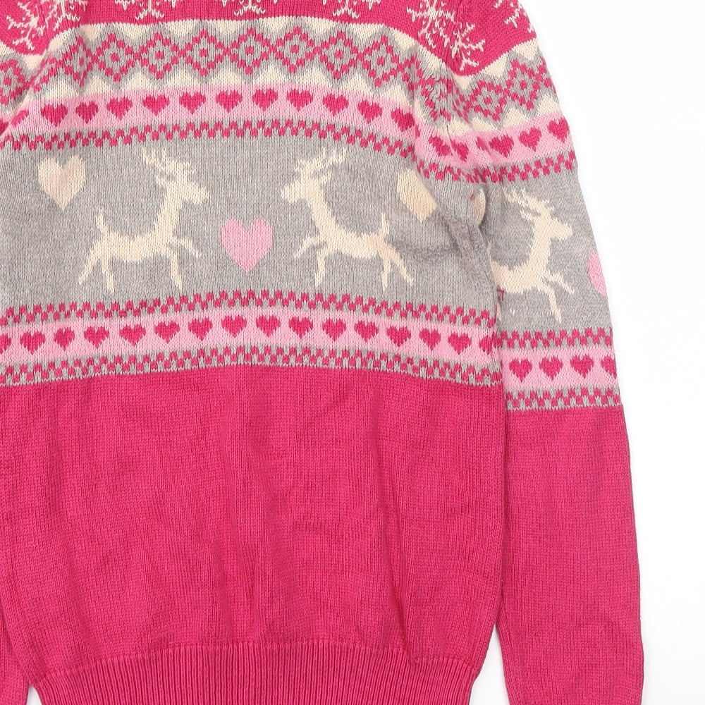 L&D Girls Pink Animal Print  Pullover Jumper Size 8-9 Years