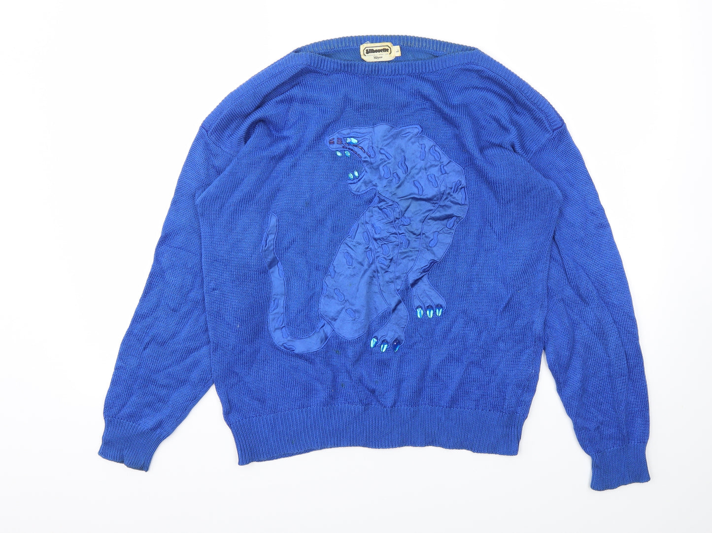 SIBOUETTE Womens Blue Animal Print  Pullover Hoodie Size L