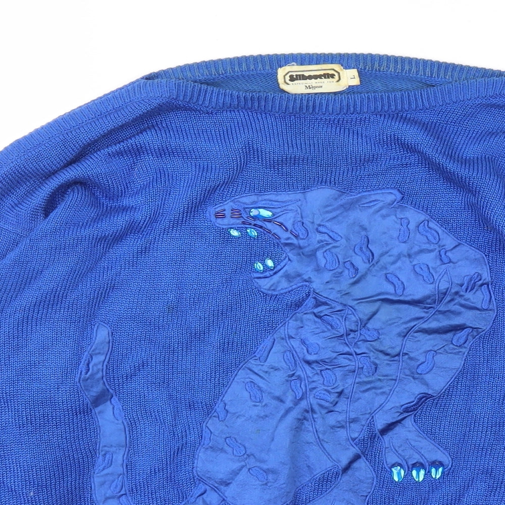 SIBOUETTE Womens Blue Animal Print  Pullover Hoodie Size L