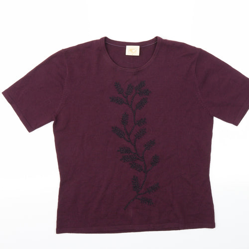 Country Casuals Womens Purple Floral  Basic T-Shirt Size M