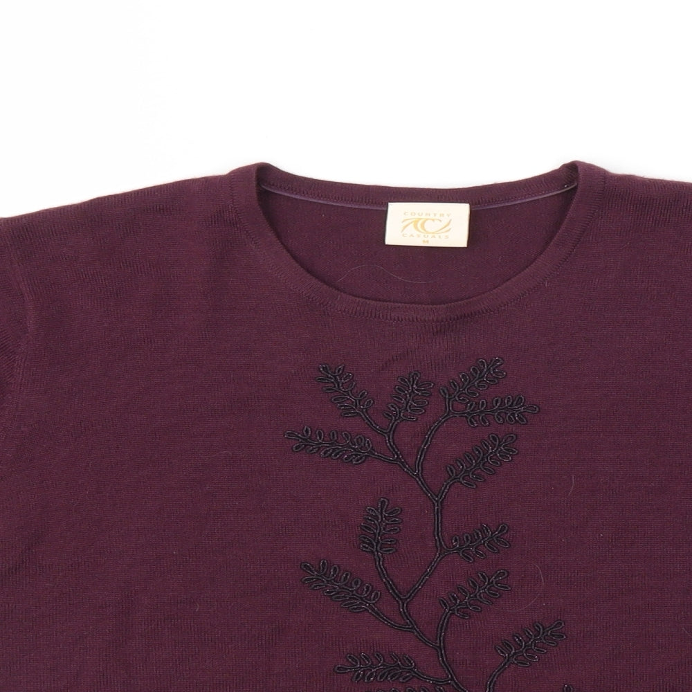 Country Casuals Womens Purple Floral  Basic T-Shirt Size M