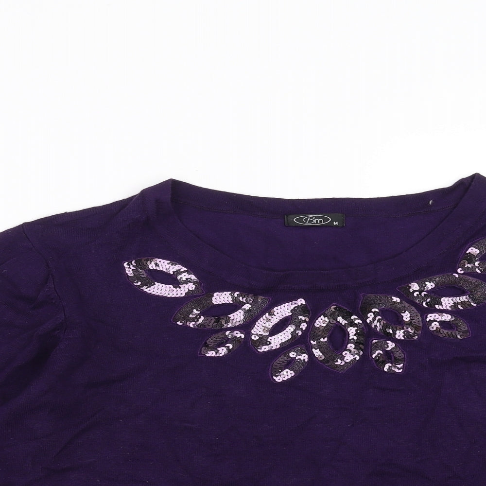 BM Womens Purple   Pullover Jumper Size M  - Sequin Neckline