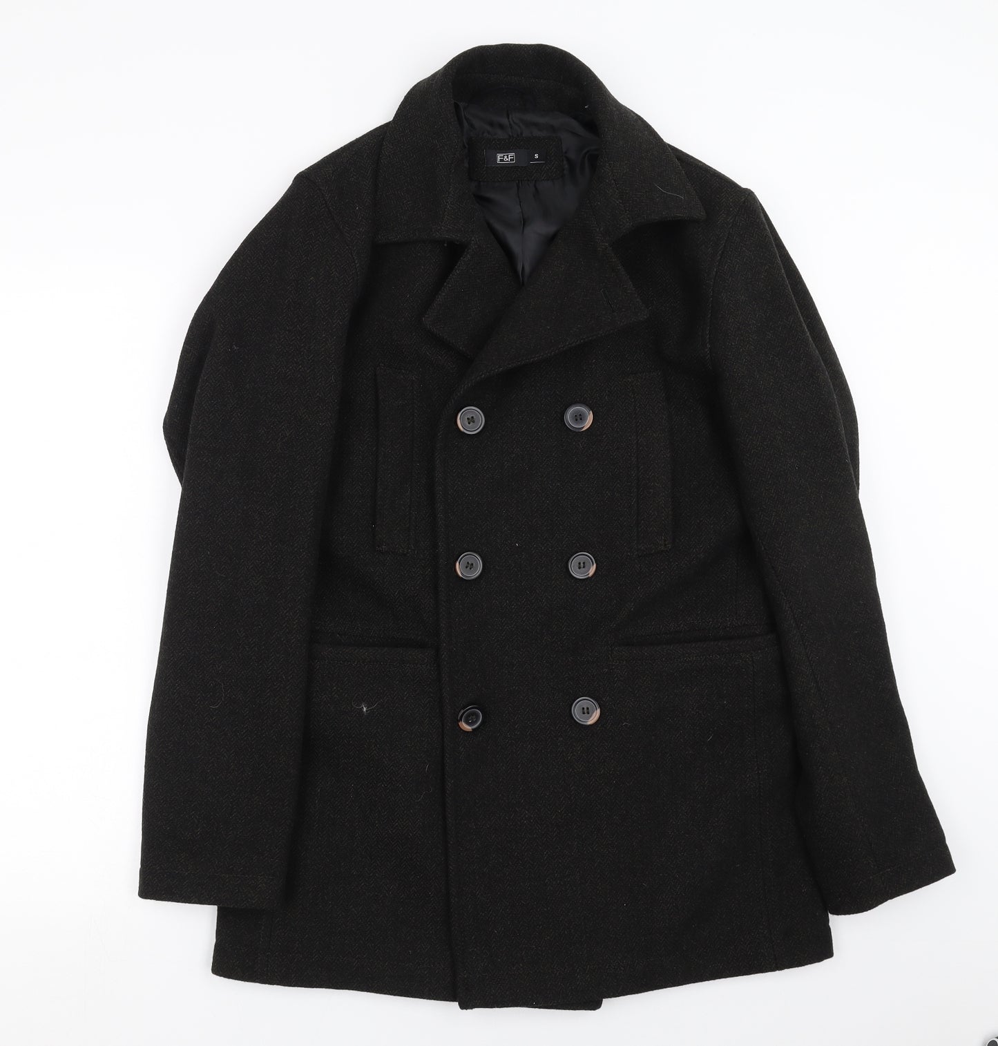 F&F Mens Black Herringbone  Jacket Coat Size S