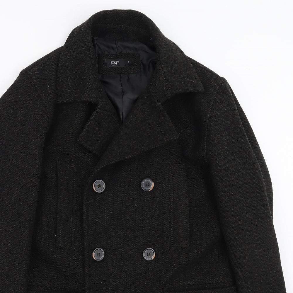 F&F Mens Black Herringbone  Jacket Coat Size S