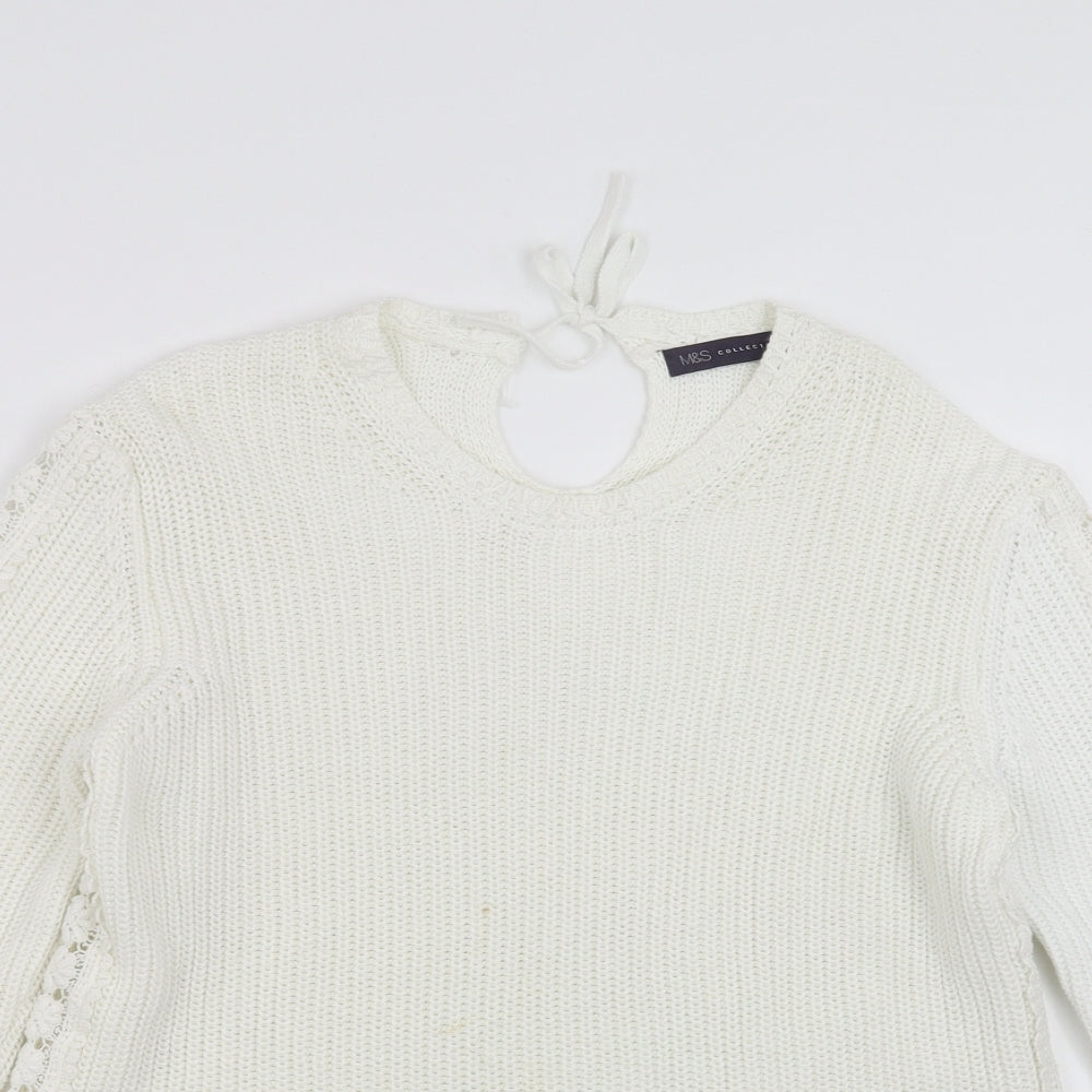 Marks and Spencer Womens White   Pullover Jumper Size M  - crochet detail