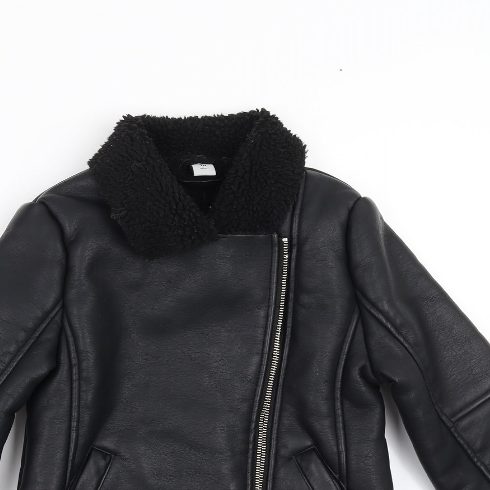 Sainsburys  Girls Black   Jacket Coat Size 7-8 Years  - fleece lined