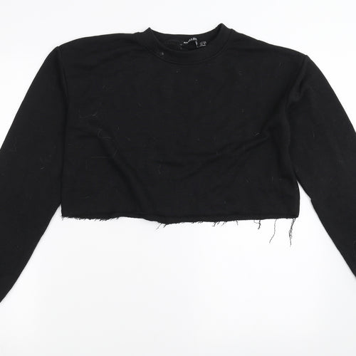 Nasty Gal Womens Black   Pullover Sweatshirt Size 10  - cropped distressed hem