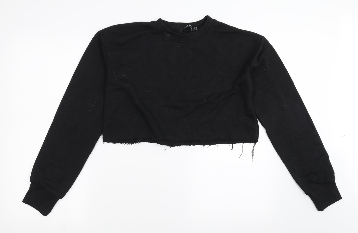 Nasty Gal Womens Black   Pullover Sweatshirt Size 10  - cropped distressed hem