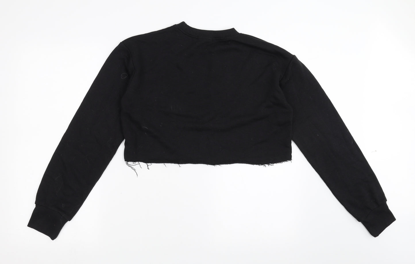 Nasty Gal Womens Black   Pullover Sweatshirt Size 10  - cropped distressed hem