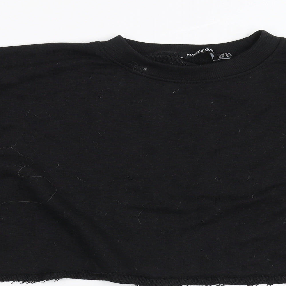Nasty Gal Womens Black   Pullover Sweatshirt Size 10  - cropped distressed hem